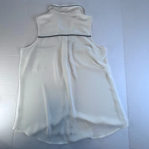 Express Portofino Sleeveless Blouse Black Piping White Button Front Top M - Picture 10 of 10